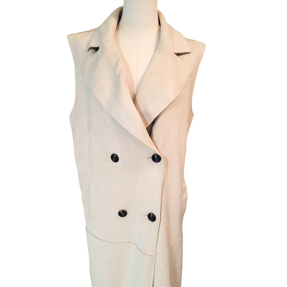 Zara Sleeveless‎ Trench Vest Duster Coat Jacket Neutral Color Belted Modern - Picture 4 of 10
